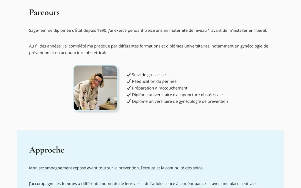 site internet sage femme cabinet périnatal réalisé par développeuse web freelance