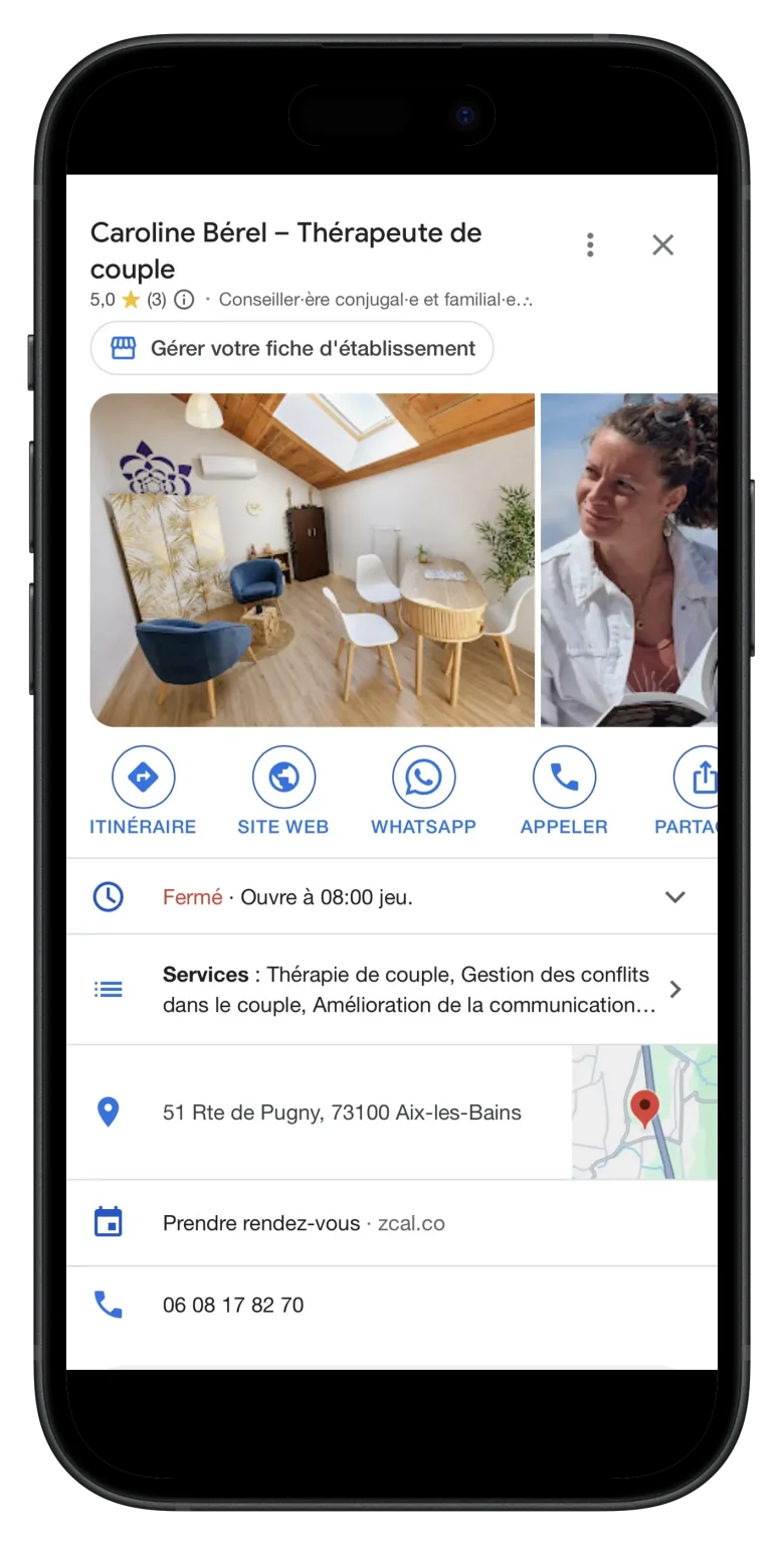 Fiche Google thérapeute de couple à Aix-les-Bains