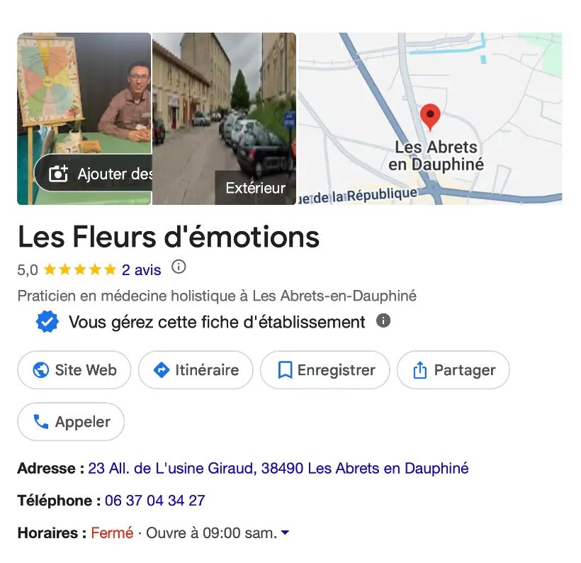 Fiche Google de Les Fleurs d’émotions, activité de Loïc Pierron aux Abrets-en-Dauphiné