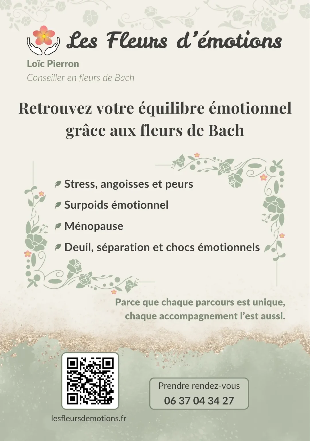 Flyer réalisé pour Loic Pierron, conseiller en fleurs de Bach