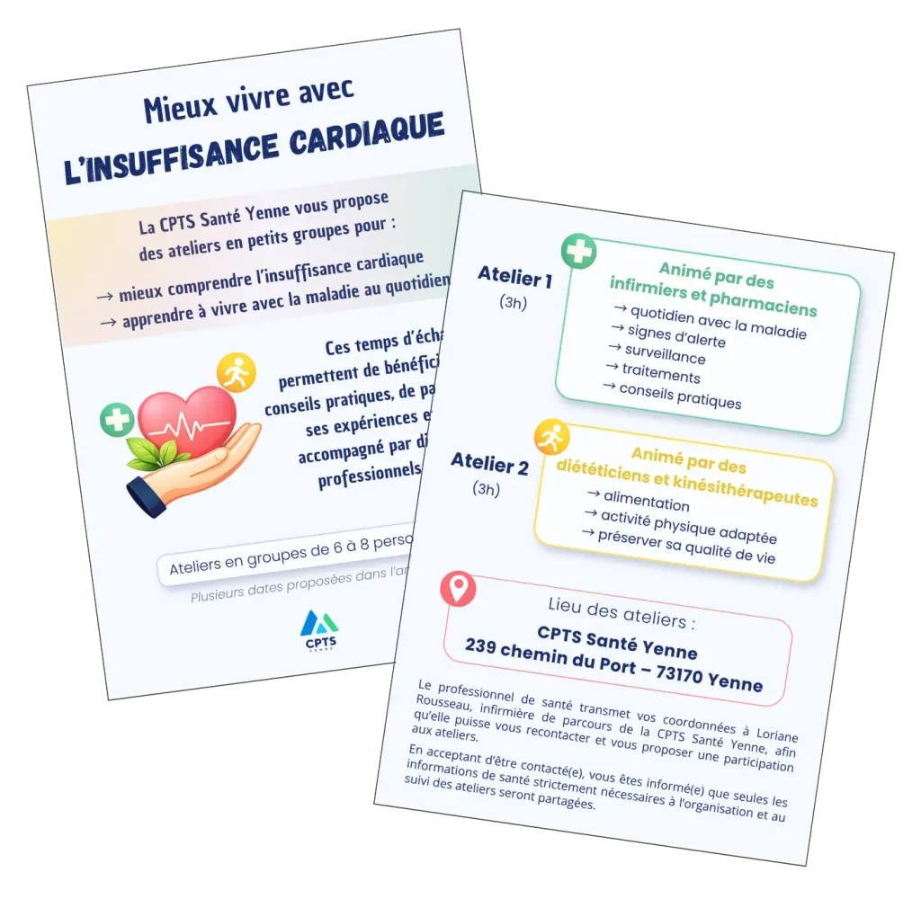 Flyer recto verso de sensibilisation à l’insuffisance cardiaque réalisée pour la CPTS de Yenne